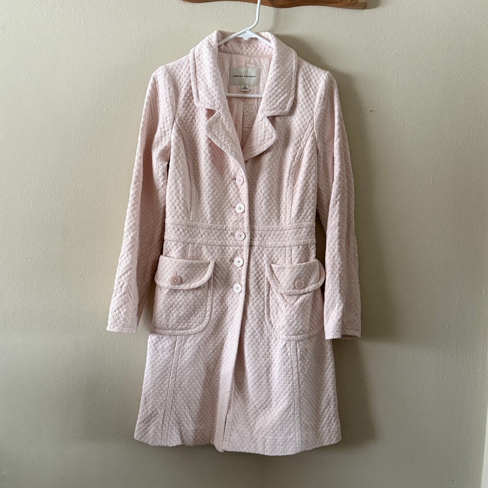 Banana Republic Pink Cotton Linen Textured Trench Long Coat Coquette Luxe size S